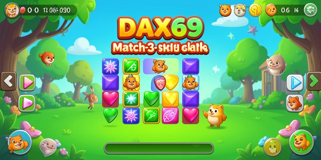 Tampilan screenshot DAX69 menunjukkan gameplay Match-3 yang menghibur.