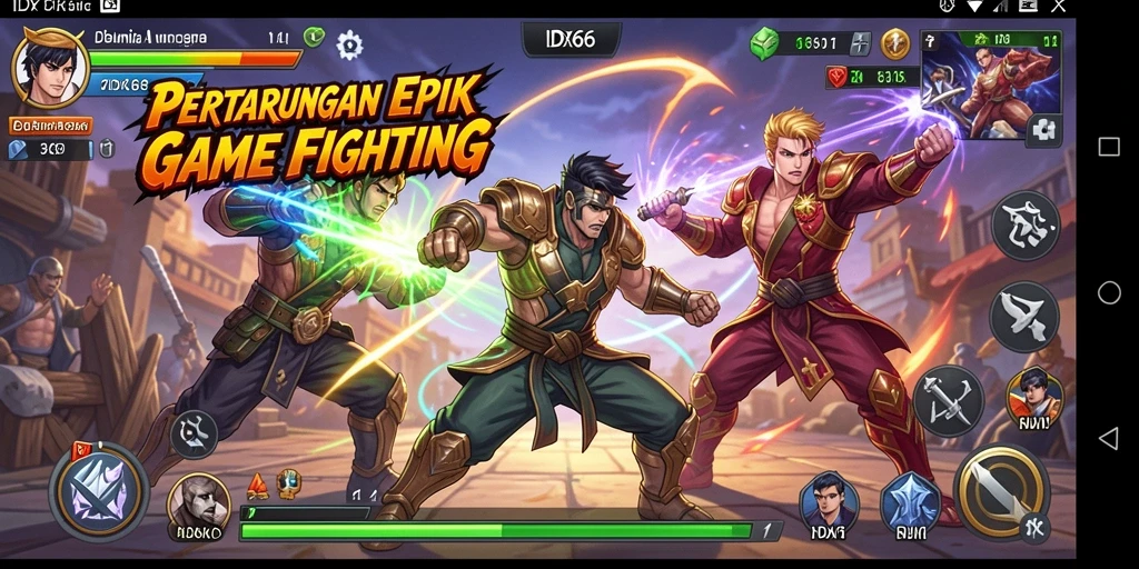 Tampilan gameplay IDX66 dengan pertarungan intens dan karakter yang kuat.