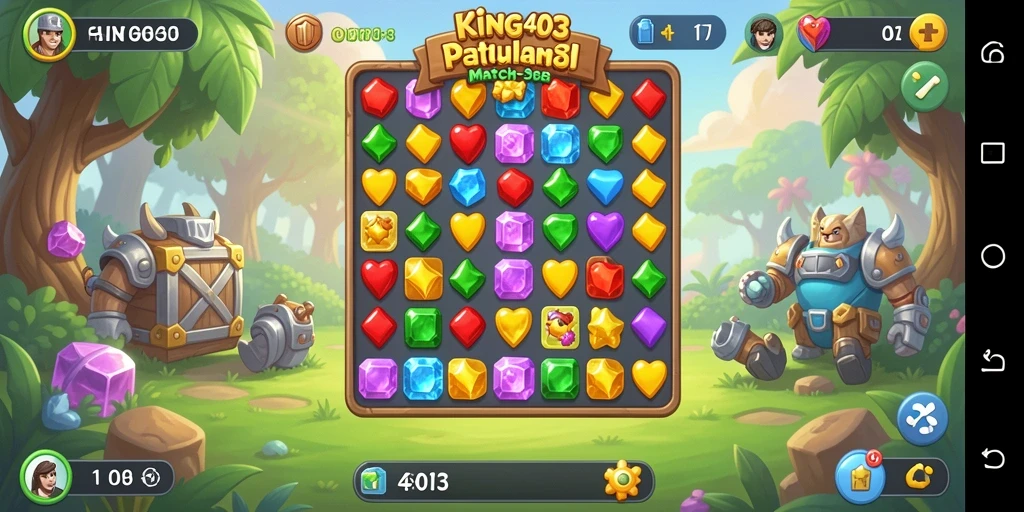 Tangkap layar gameplay KING403 yang menampilkan kombinasi permata yang seru.