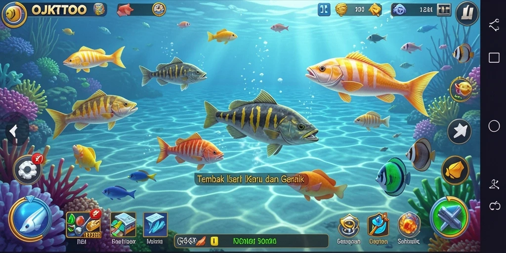 Tampilan gameplay OJKTOTO yang seru dan interaktif saat menembak ikan.